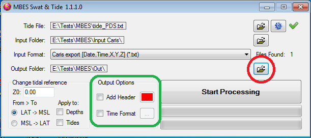Select output folder